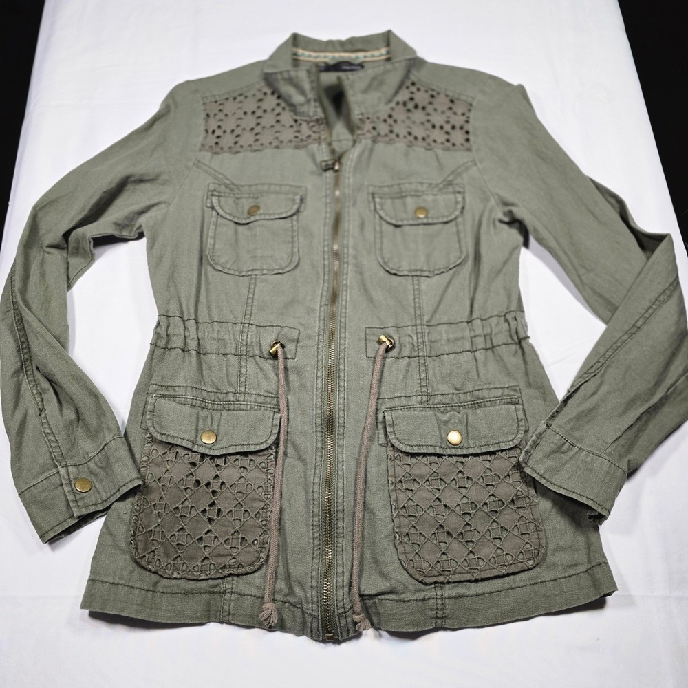 Maurices Linen Cotton Utility Jacket Women's S Safari Military Coastal Olive
